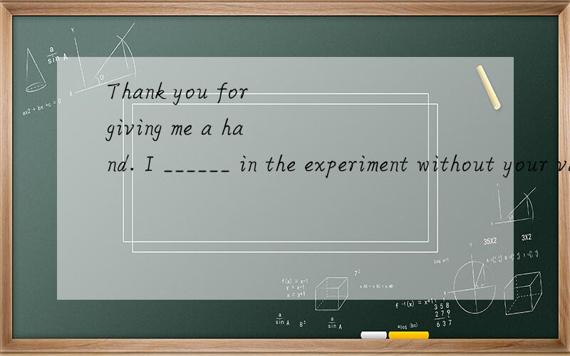Thank you for giving me a hand. I ______ in the experiment without your valuable help.A. have failed      B. will fail    C. would have failed      D. must have failed