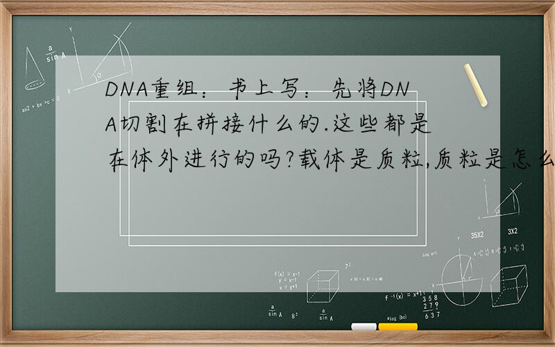 DNA重组：书上写：先将DNA切割在拼接什么的.这些都是在体外进行的吗?载体是质粒,质粒是怎么提取出来的呢,然后怎么送入受体细胞呢?还有那些内切酶什么的是哪里来的,是细胞自己产生的还
